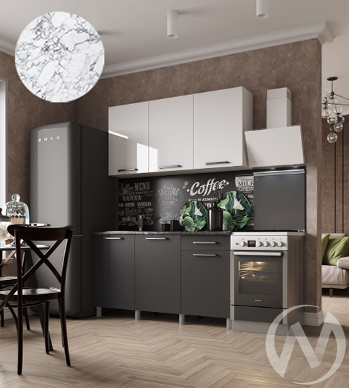 Кухня Ребекка 1.5м (корпус белый/белый; графит) 26мм мрамор итальянский