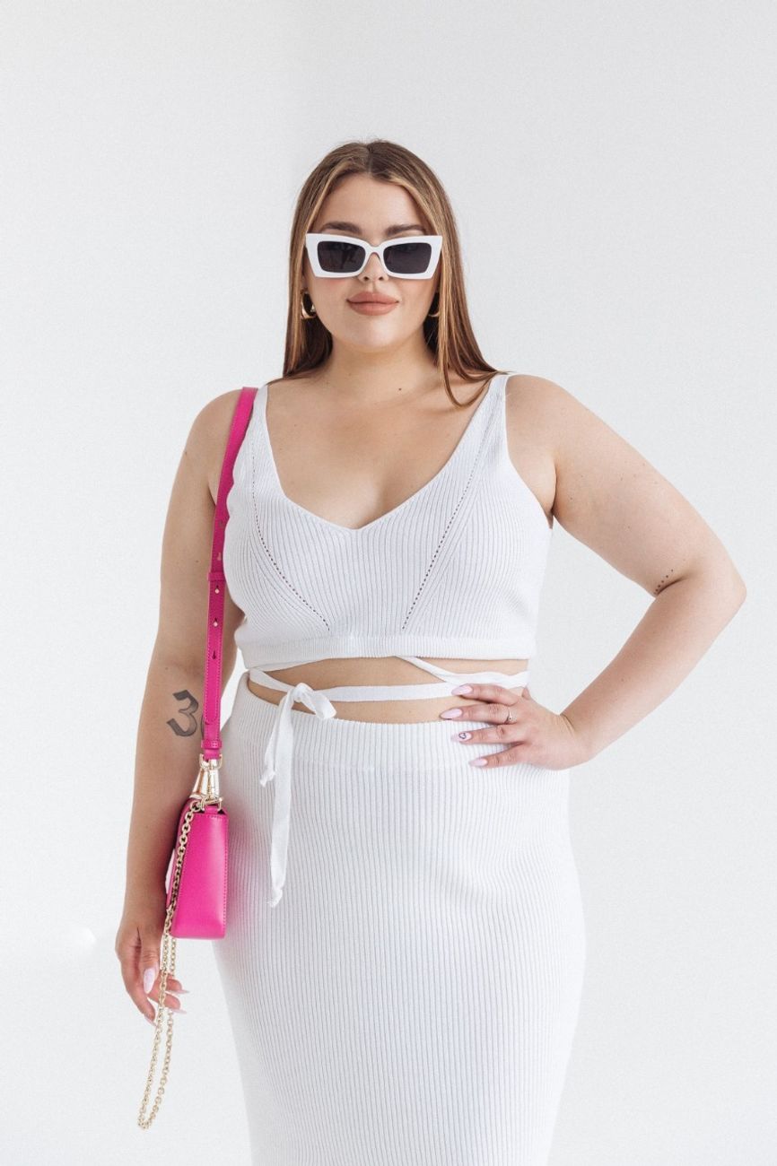 Юбка вязаная из хлопка с разрезом, белый