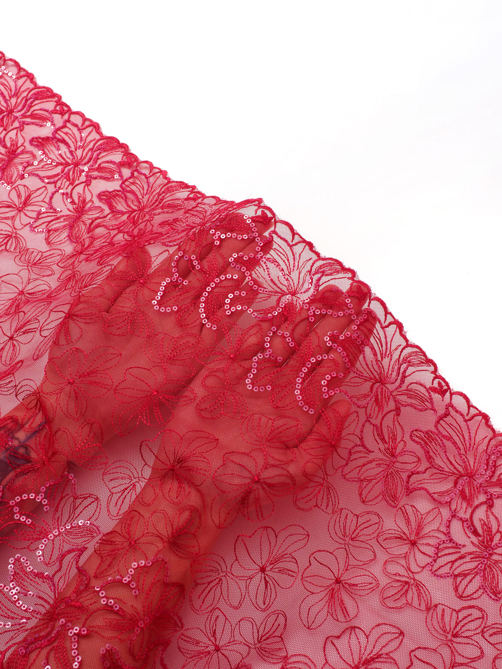 Вышивка на сетке малина c пайетками неэластичная ширина 30 см