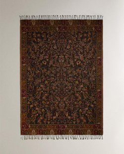 Zara Home - Жаккардовое одеяло с цветочным рисунком, синий, 140x190 см