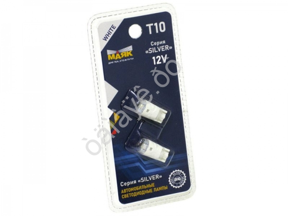 Светодиод 12V T10  1SMD 2835 WHITE МАЯК SILVER SL01 (бл2шт) (без цок) 12T10/SL01/2BL