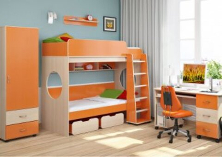 Детская стенка КарИВи Легенда 7  Дуб Молочный Оранжевый