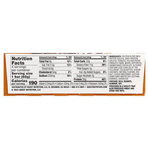 Quest Nutrition, Protein Bar, шоколадно-арахисовая паста, 4 батончика, 60 г (2,12 унции)