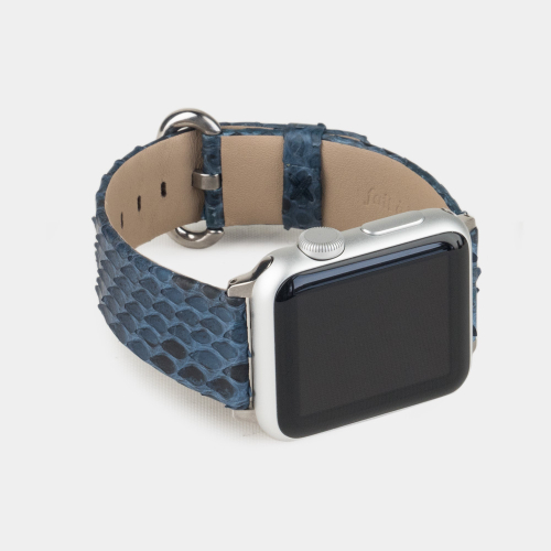 Ремешок для Apple Watch 44/45/46 mm из кожи питона, синего цвета