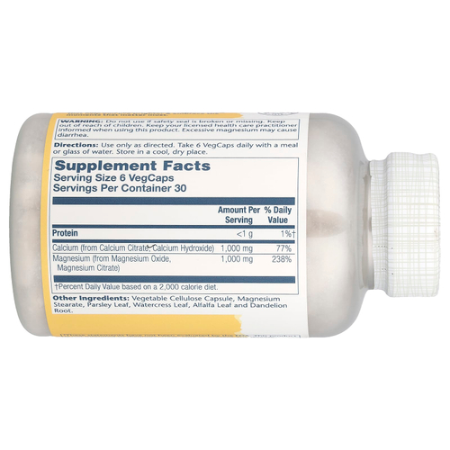 Solaray, цитрат кальция и магния, в соотношении 1:1, 180 растительных капсул