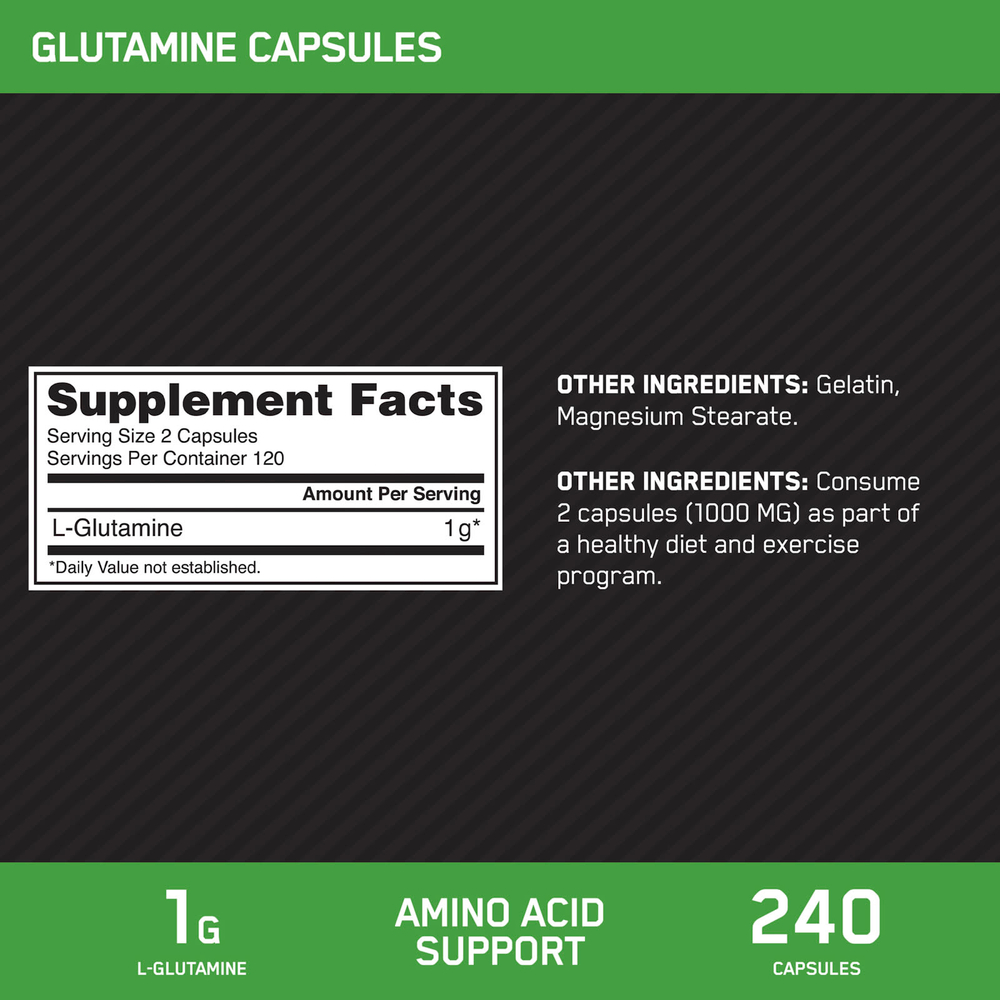 Optimum Nutrition, Глютамин, 240 капсул (0,5 г в каждой капсуле)