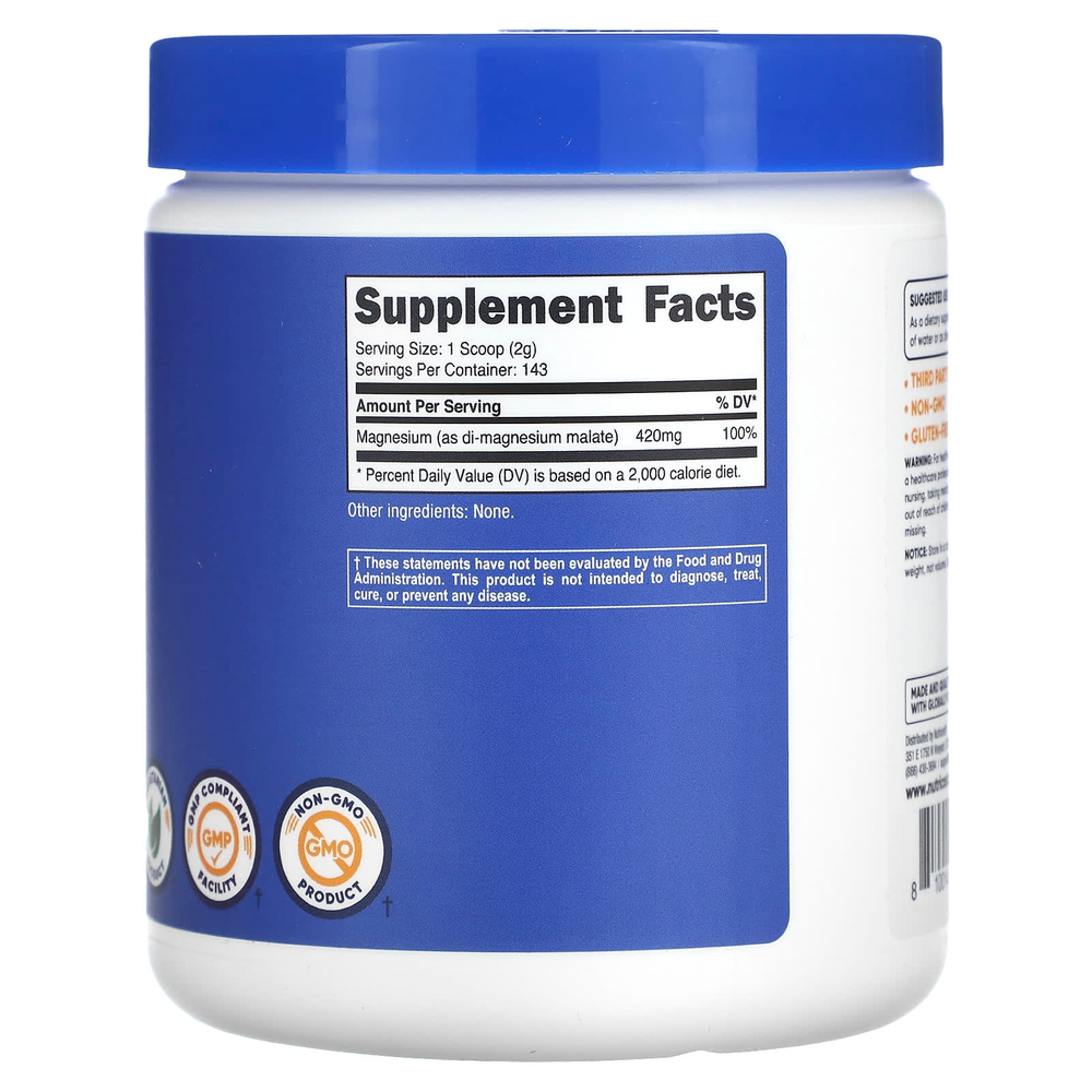 Nutricost, Малат магния, без добавок, 300 г (10,6 унции)