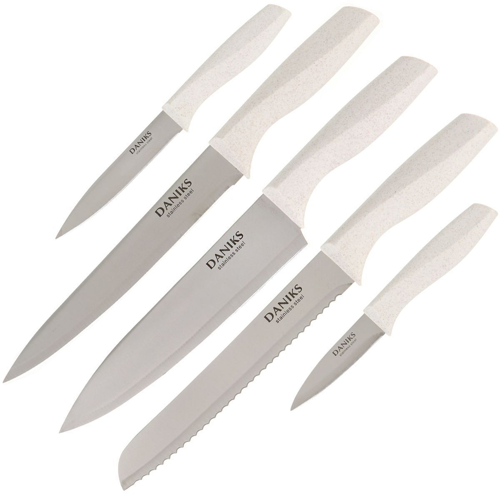 Набор ножей 6 пр, нерж сталь, рук пласт, с подст, пласт, Daniks, Латте, YW-A383