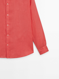 Massimo Dutti 100% льняная приталенная рубашка,  коралловый