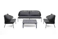 "Милан" лаунж-зона 5-местная плетеная из роупа (веревки), каркас алюминиевый серый, роуп темно-серый