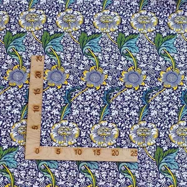 Wandle СИНЕ-СЕРЫЙ В СТИЛЕ У. МОРРИСА 100% хлопок Handmade Fabrics 2