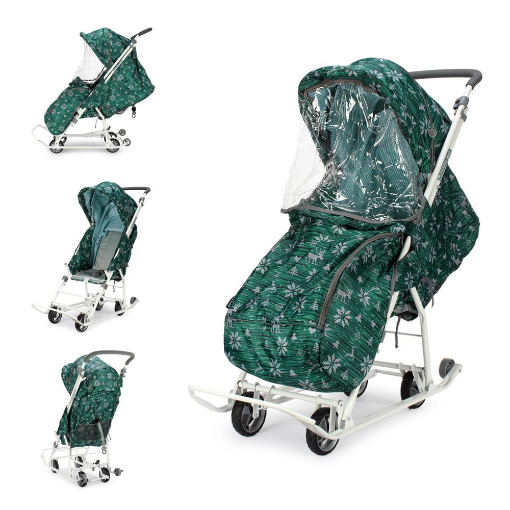 Санки-коляска "Наши Детки 3-1К" скандинавский зеленый