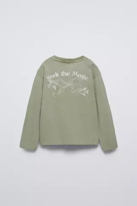 ZARA ФУТБОЛКА С ВЫШИВКОЙ, ХАКИ