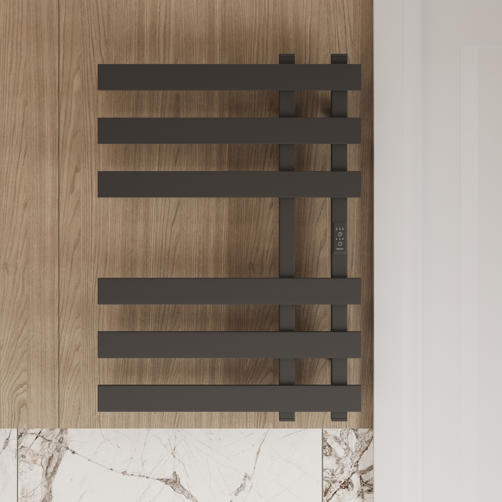 Полотенцесушитель электрический EWRIKA Медея LX 70x50 см, подключение справа, слева, графит, лесенка, из стали