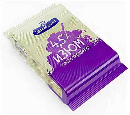 Творожная масса "Крестьянская" 4,5% с изюмом 200г. Здравушка