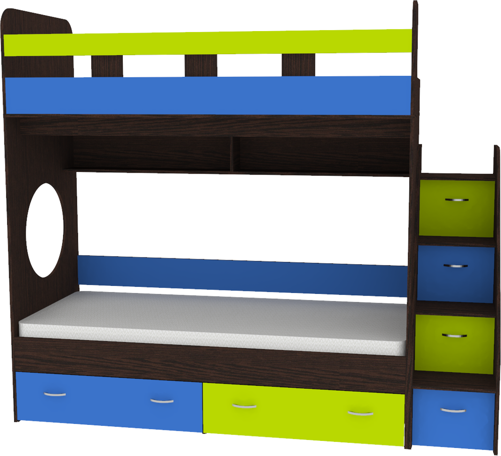 Двухъярусная кровать КарИВи Юниор 1 90х200 Венге Голубой, Лайм