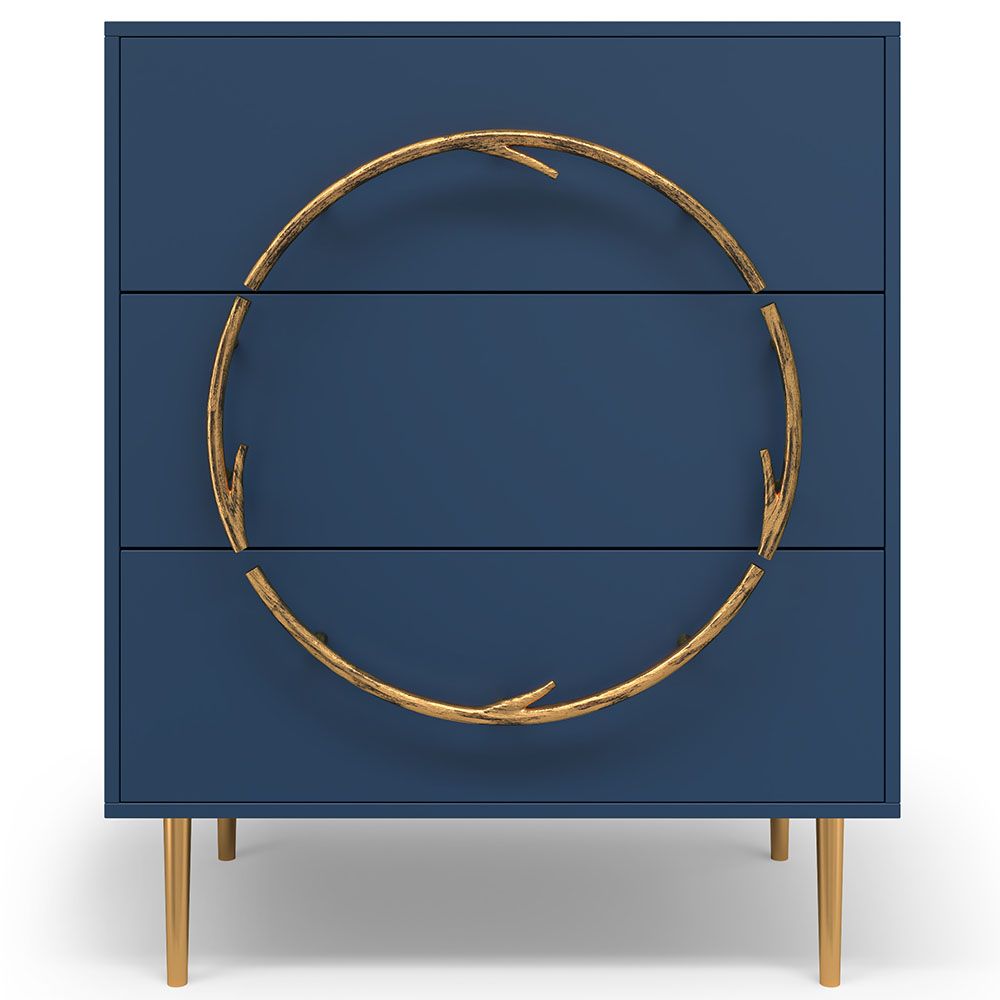 Комод Арт Колор matte Стайл Голд с 3 ящиками Королевский синий матовый