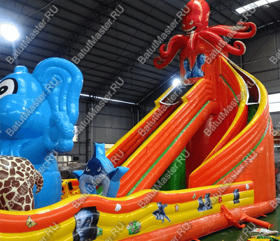 Коммерческий надувной батут "Слоны и жираф" 18*9*8,5 м