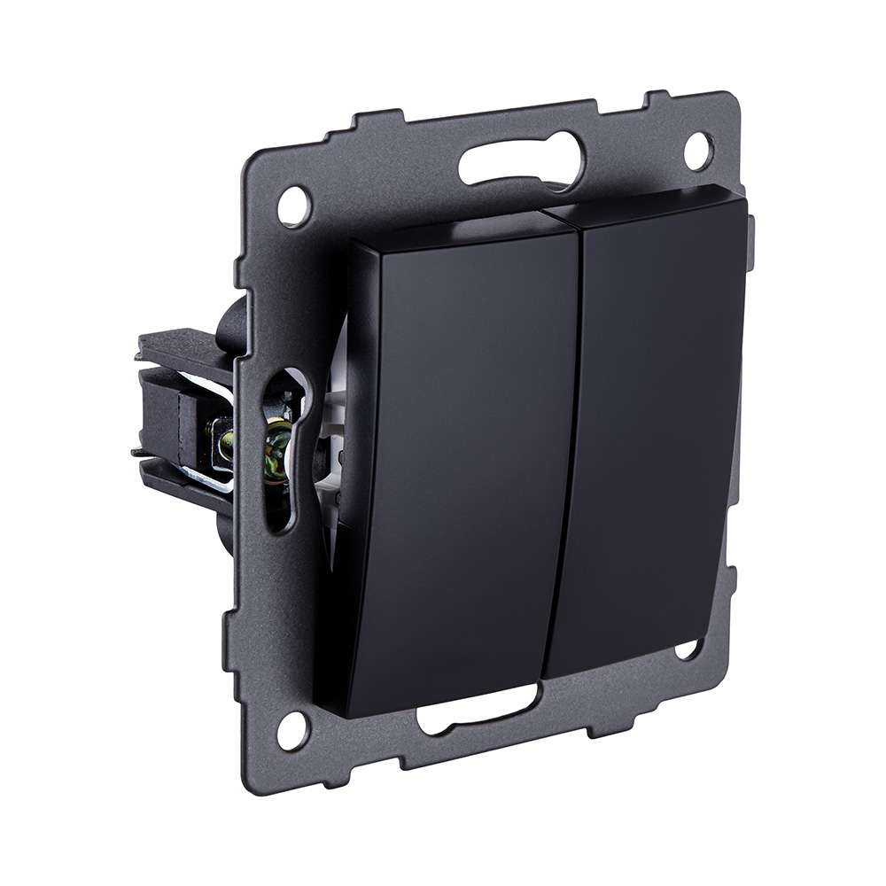 Выключатель 2-клавишный 10А/250В, изогнутый, черный Kollinger REA-R-007BK для Aspekt, Eleganz, Reflex