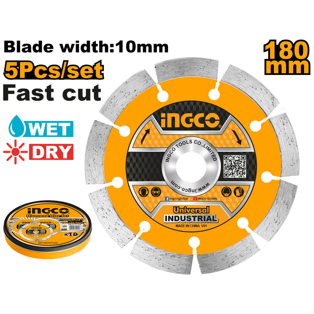 Диск алмазный сегментный INGCO DMD011802M 180х22,2 мм