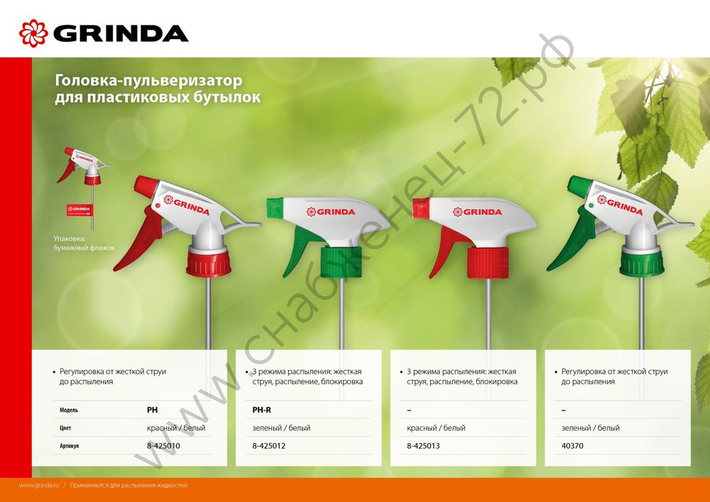 GRINDA PH-R, для пластиковых бутылок, регулируемая, головка-пульверизатор (8-425012)