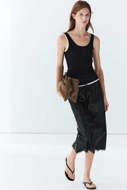 Massimo Dutti Двуслойный топ из 100% хлопка в рубчик, черный