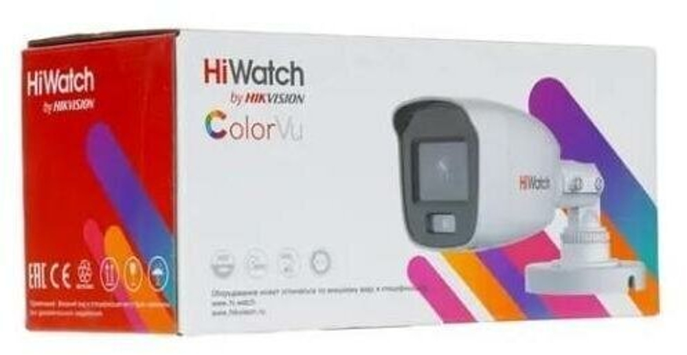 Hiwatch DS-T500L Цилиндрическая мини-камера 3K с технологией ColorVu и микрофоном.