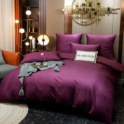Комплект постельного белья Страйп Сатин Однотонный «Роскошный пурпур»