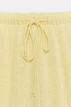 ZARA БРЮКИ WIDE LEG ИЗ ТКАНИ В ДЕРЕВЕНСКОМ СТИЛЕ, СВЕТЛО-ЖЕЛТЫЙ