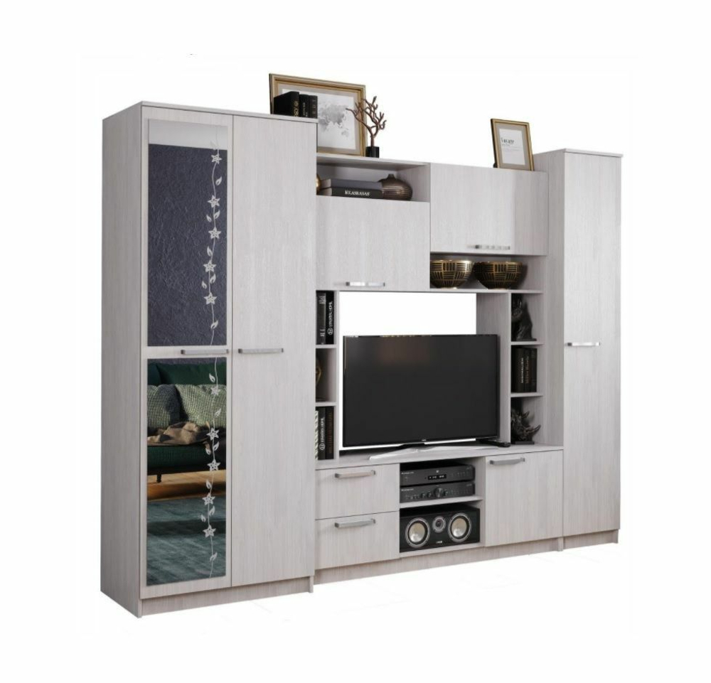 Стенка в гостиную Флора, ясень белый