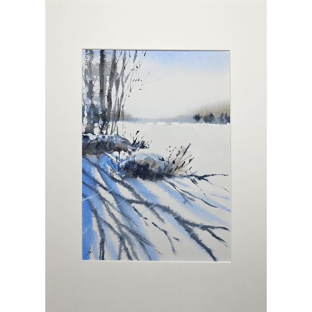 Картина авторская акварельная в паспарту 21х30 см на стену для интерьера "Пейзаж в стиле Андерса Андерссона"