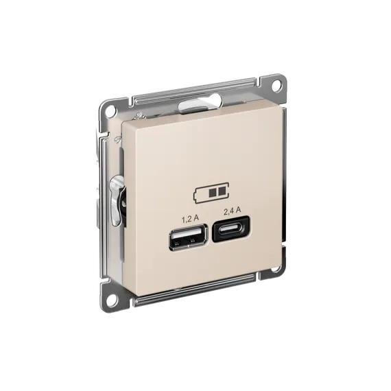 Розетка USB AtlasDesign тип A+C 5В/2.4А 2х5В/1.2А механизм беж. SE ATN000239