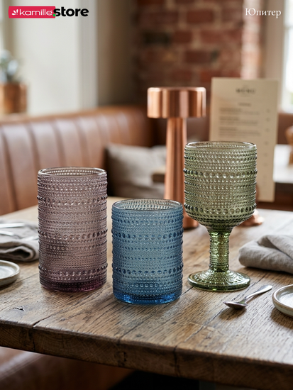 Набор стаканов 300 мл. 6 шт., стекло с фактурным орнаментом, коллекция Юпитер