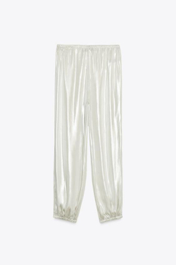 ZARA БРЮКИ-БАНАНЫ С ЭФФЕКТОМ ФОЛЬГИ, СЕРЕБРИСТЫЙ