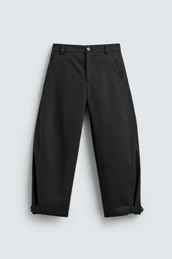 ZARA БРЮКИ RELAXED FIT С РЕГУЛИРУЕМЫМ НИЗОМ, ЧЕРНЫЙ