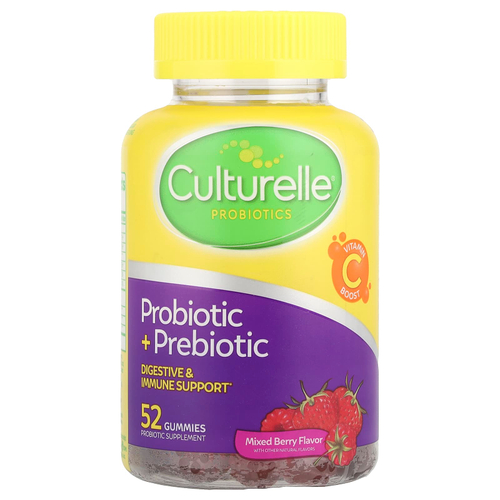 Culturelle, Жевательные мармеладки с пробиотиками и пребиотиками, ягодное ассорти, 52 жевательные таблетки