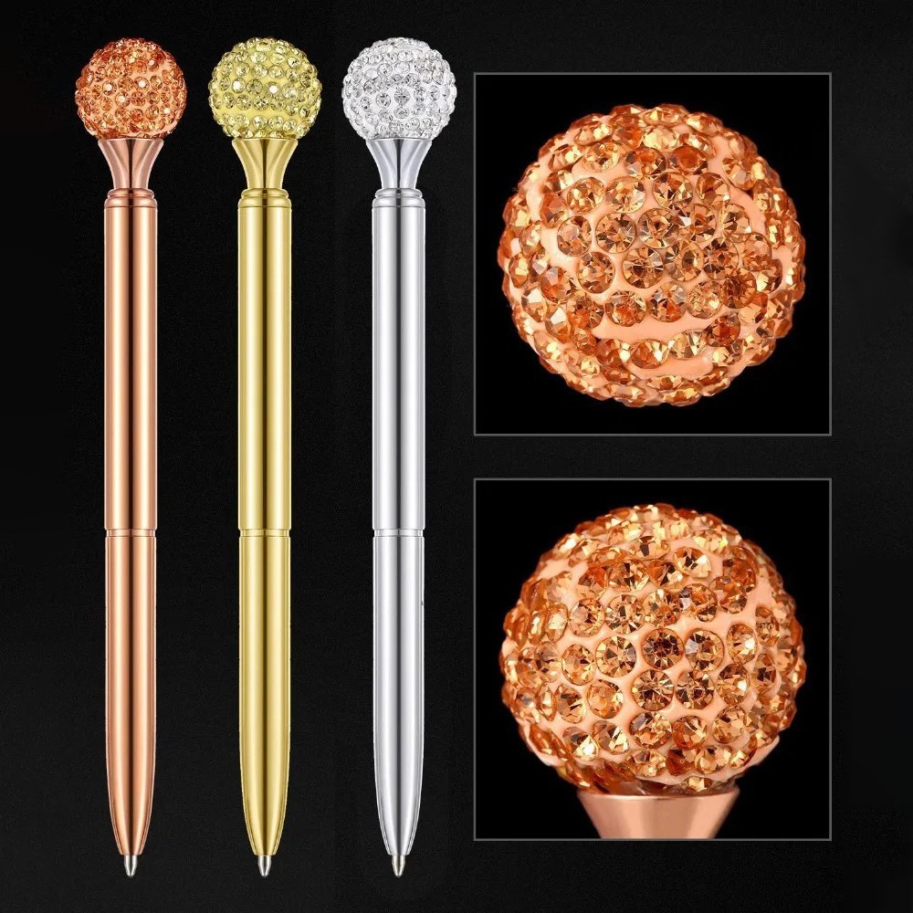 Ручка шариковая, автоматическая, Basir, синие чернила, металлическая, с поворотным механизмом, цветной корпус, с фигуркой - шар в стразах