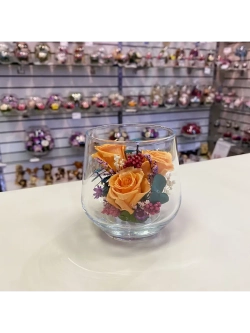 натуральные кустовые розы в стекле, вакуум*