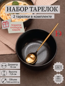 Набор посуды 2 тарелки глубокие для супа фарфор 16 см