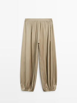 Massimo Dutti Атласные брюки-баллон, бежевый