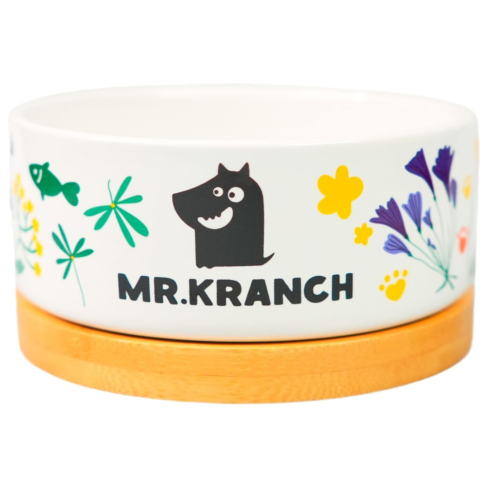 Миска  Mr.Kranch Bamboo 340мл Цветы Прованса керамическая на бамбуковой подставке, васильковая