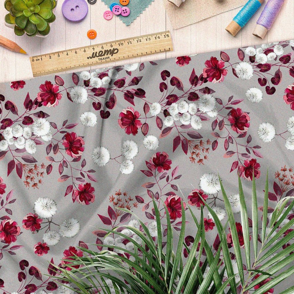 Ткань мембрана хризантемы красные и белые