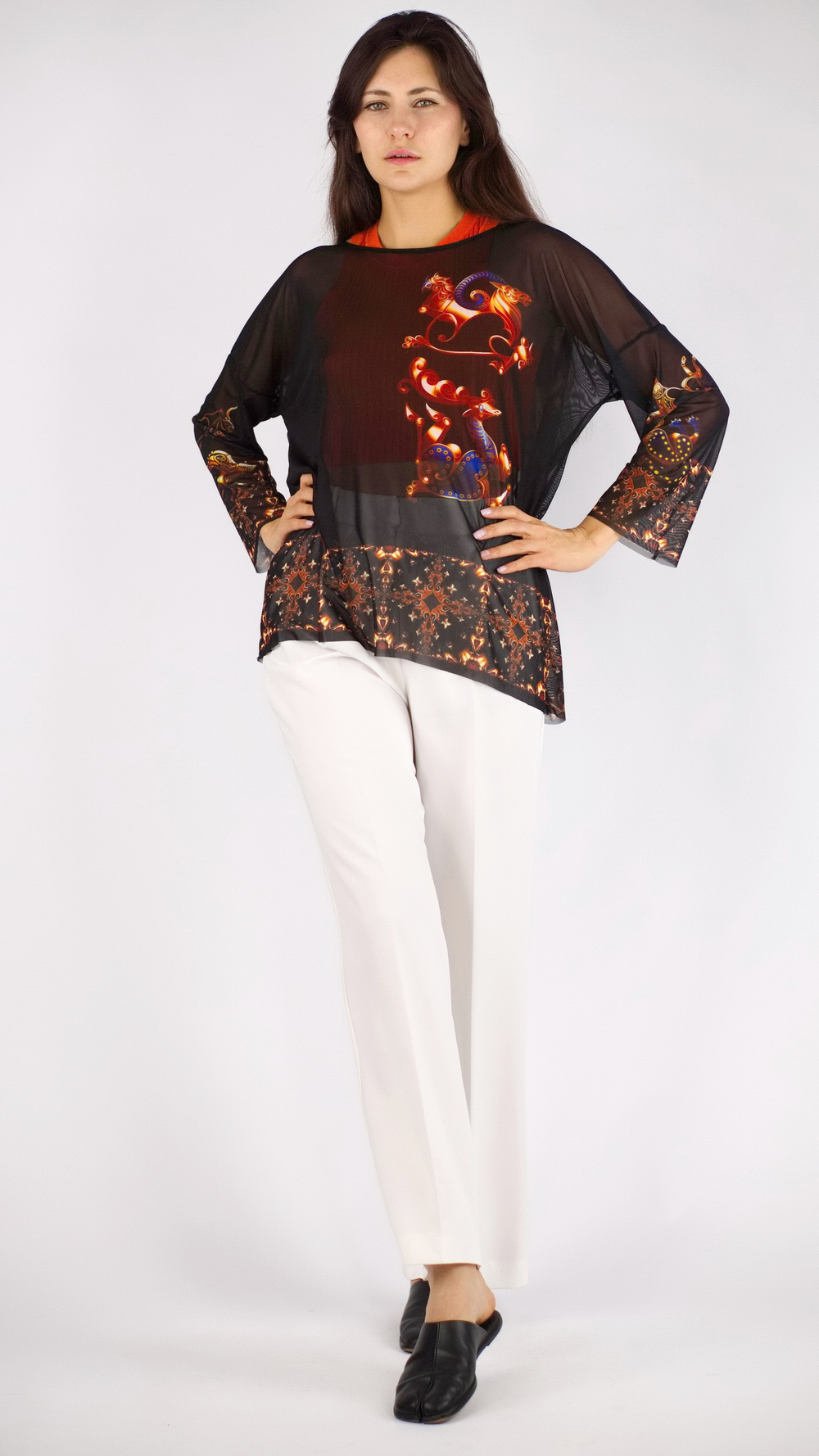 Туника из сетки "Загадки скифов", принт по мотивам скифских татуировок