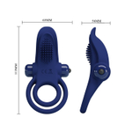 Синее силиконовое эрекционное кольцо с вибрацией и подхватом мошонки