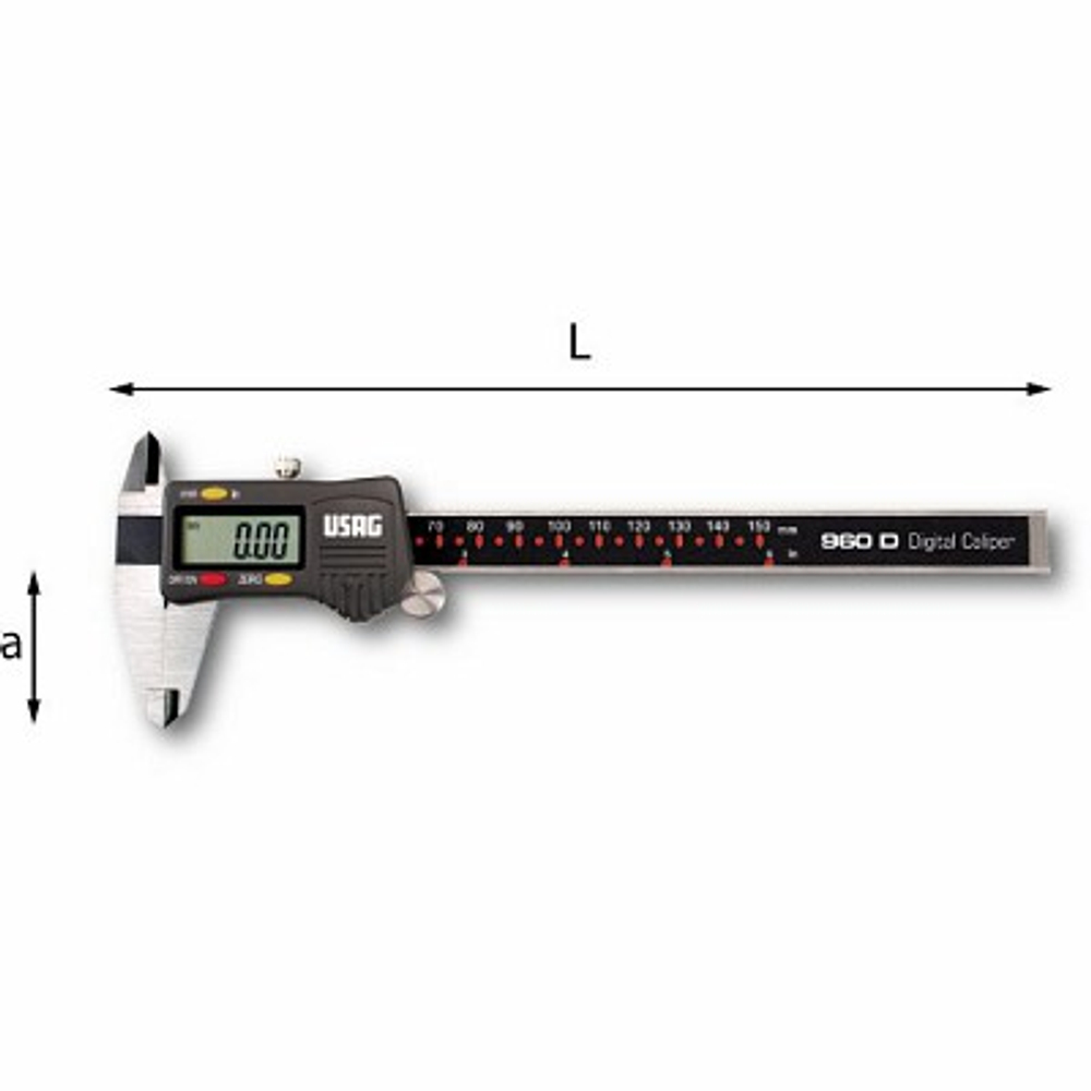 960 D Штангенциркуль 150 мм с цифровым дисплеем и точностью до 1/100 мм, USAG (Италия)
