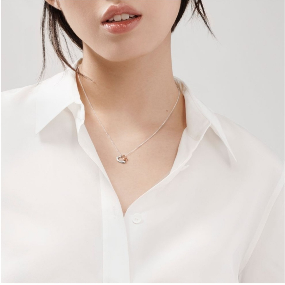 Подвеска из серебра open heart Tiffany,. Тиффани .2 сердца. Серебро и золото 750 проба💝