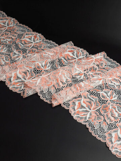 Эластичное кружево экрю и коралловый миндаль ширина 23 см