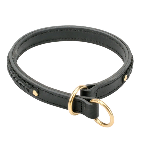 Ошейник-удавка чёрная двухслойная кожаная с латунной фурнитурой "RATTLESNAKE" 57,5см C45##black-brass