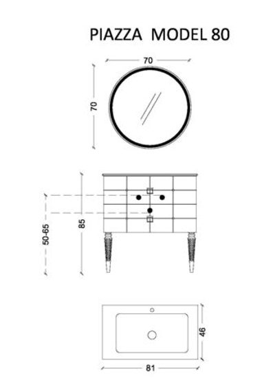 Тумба Armadi Art Piazza 80 черная + золото 841-080-BG