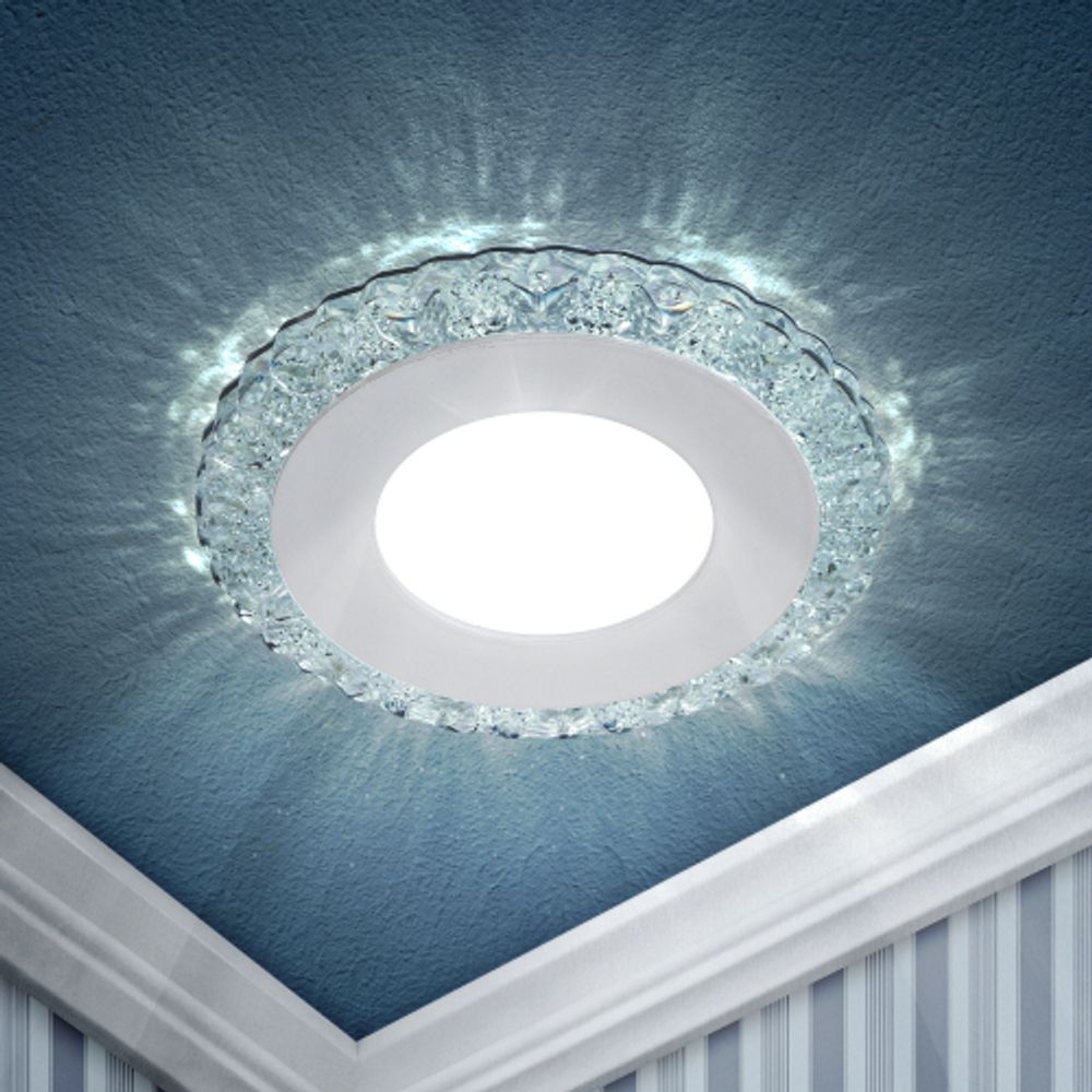 DK LED 14 SL/WH Светильник ЭРА светодиодный круглый белая подсветка 3+3W прозрачный/белый